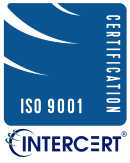 ISO 9001 Intercert certification logo on a blue background