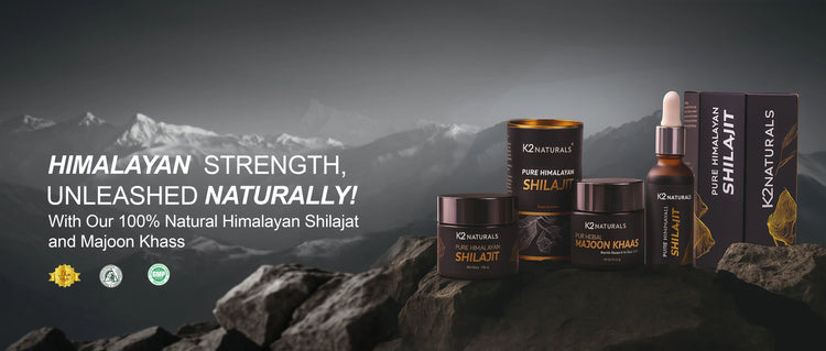 K2 Naturals Shilajit products with mountainous background